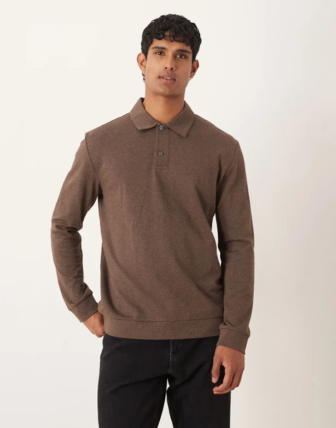  Arket Top Marrón Topo Oscuro Con Media Tapeta De Botones Y Cuello Tipo Polo De Punto Liso Rico En Algodón De Arket-brown 