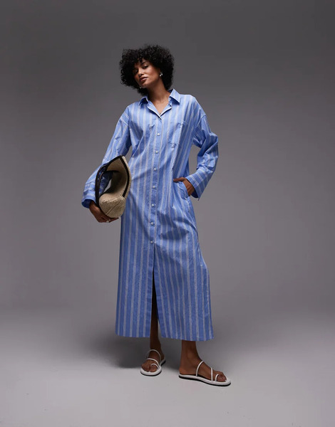  Arket Vestido Camisero Largo Azul Con Paneles En Las Mangas Y Aberturas Laterales De Algodón Puro De Arket 
