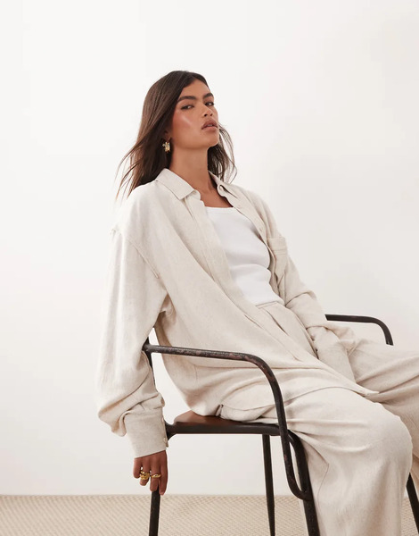  Arrange Camisa Blanca Extragrande Con Bolsillo Cargo De Tejido Con Lino De Arrange (parte De Un Conjunto)-blanco 