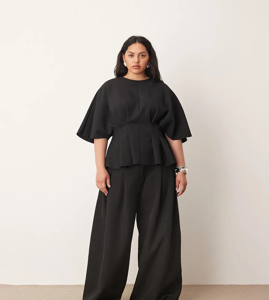  Arrange Pantalones De Sastre Negros De Pernera Ancha Con Cinturilla Plisada De Arrange Curve (parte De Un Conjunto) 