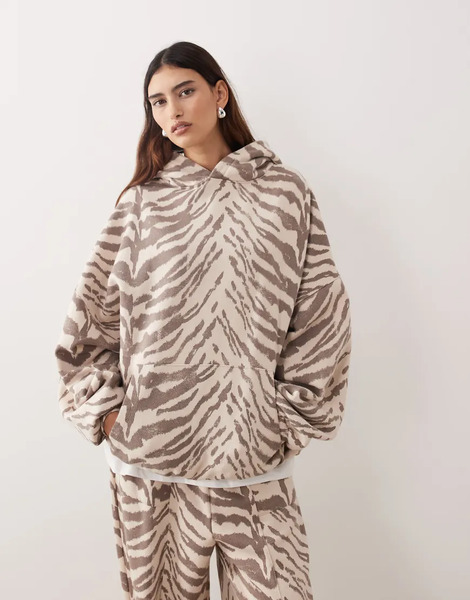  Arrange Sudadera Beis Extragrande Con Capucha Y Estampado De Cebra De Tejido Grueso Premium De Arrange-multicolor 