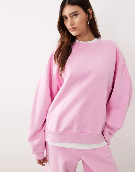  Arrange Sudadera Extragrande Con Lavado ácido Y Detalle De Costura De Tejido Grueso De Arrange (parte De Un Conjunto)-rosa 