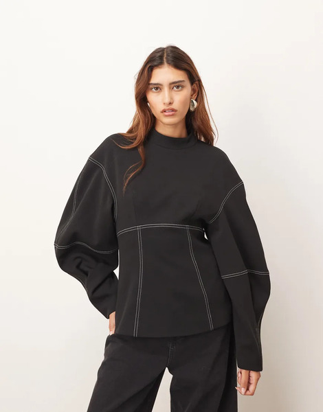  Arrange Top Negro Estructurado Con Pespuntes En Contraste De Arrange 