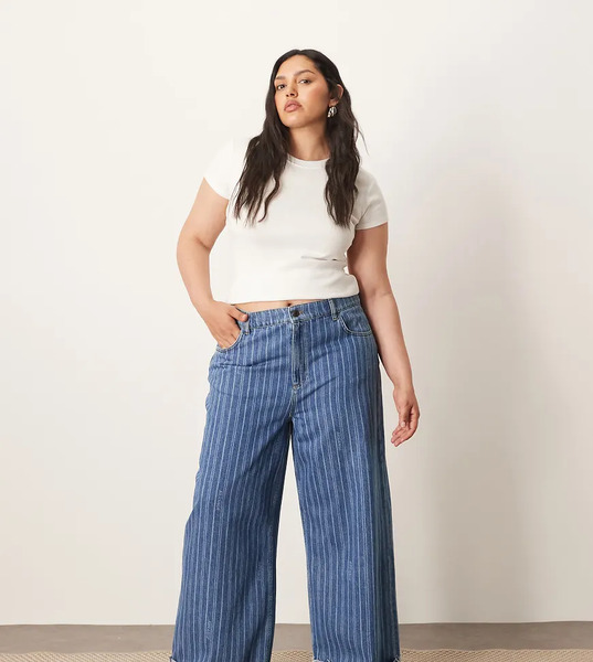  Arrange Vaqueros De Talle Alto Y Corte Holgado Con Dobladillo Vuelto Y Estampado De Rayas A Láser Parker De Arrange Curve-azul 