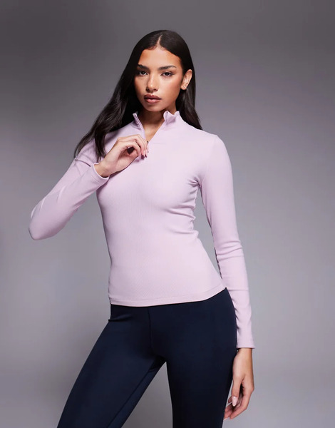  Asos Camiseta De Esquí Interior Rosa De Manga Larga Con Cremallera Corta, Interior Afelpado Y Tratamiento Térmico De Canalé De Asos 4505 Ski 