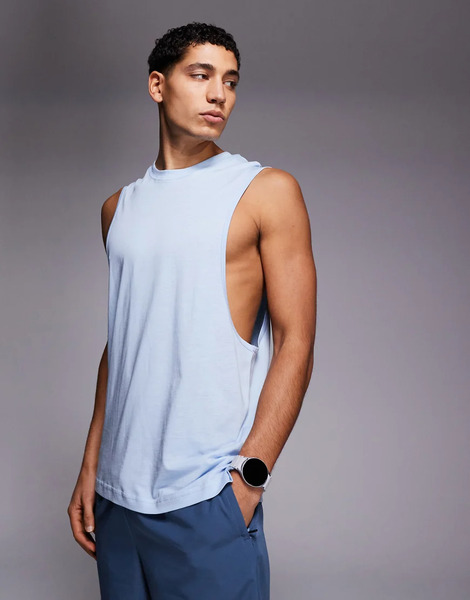  Asos Camiseta Deportiva Azul Cielo Para Yoga Sin Mangas Con Sisas Caídas De Tejido Ligero De Secado Rápido De 4505 