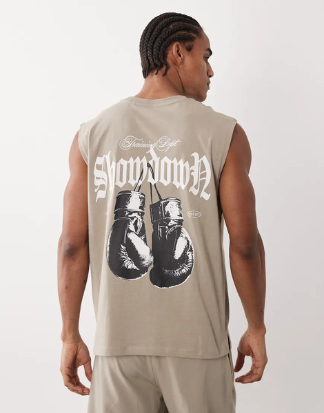  Asos Camiseta Deportiva Beis Grisáceo Extragrande Sin Mangas Para Entrenamiento De Fuerza Con Gráfico De Boxeo Y Acabado De Secado Rápido De Algodón De 4505-neutro 