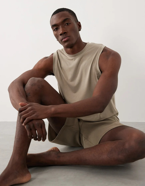  Asos 4505 - Camiseta Deportiva Beis Grisáceo Sin Mangas Con Sisas Caídas De Punto De Secado Rápido Para Yoga-neutro 