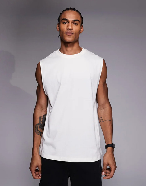  Asos Camiseta Deportiva Blanco Hueso Sin Mangas Para Entrenamiento Extragrande De Algodón Con Acabado De Secado Rápido Icon De 4505 