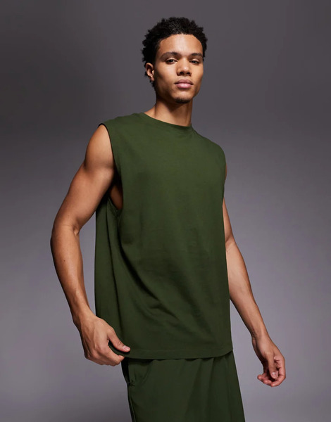  Asos Camiseta Deportiva Caqui Lavado Extragrande Sin Mangas Con Acabado De Secado Rápido De Algodón Icon De 4505-verde 