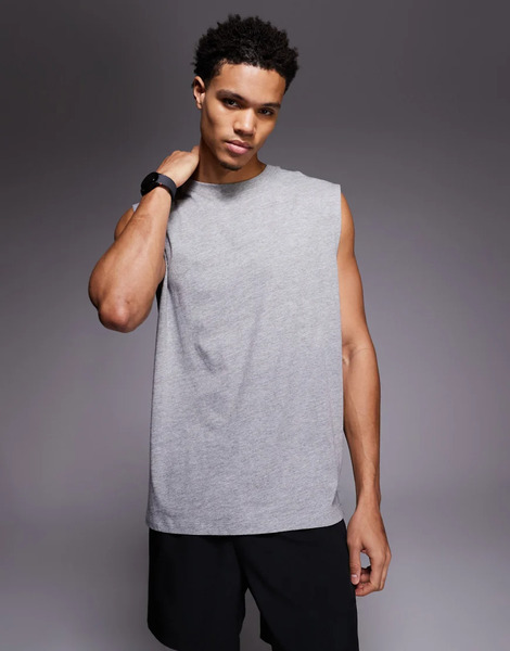  Asos Camiseta Deportiva Gris Jaspeado Extragrande Sin Mangas Con Acabado De Secado Rápido De Algodón Icon De 4505 