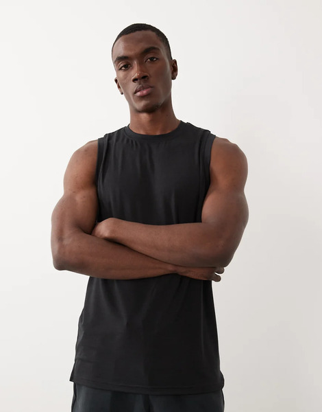  Asos 4505 - Camiseta Deportiva Negra Sin Mangas De Secado Rápido Con Sisas Caídas De Punto Liso Para Yoga-negro 
