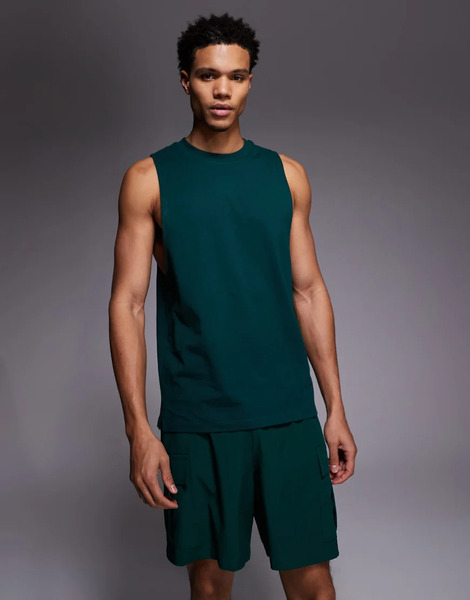  Asos Camiseta Deportiva Verde Botella Sin Mangas Con Sisas Caídas Y Acabado De Secado Rápido De Algodón Icon De 4505 