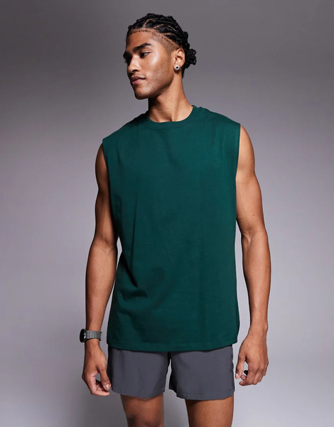  Asos Camiseta Deportiva Verde Pino Extragrande Sin Mangas Con Acabado De Secado Rápido De Algodón Icon De 4505 