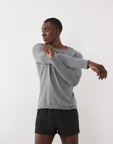  Asos Camiseta Interior Gris Cielo Jaspeado Ligera De Corte Slim Y Manga Larga Sin Costuras De Malla De 4505 