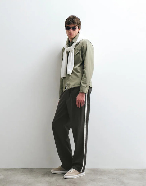  Asos Collective Asos Collective Ac-b-253 - Pantalones Negros De Corte Recto Con Ribete Entretejido De Mezcla De Algodón Y Lino 