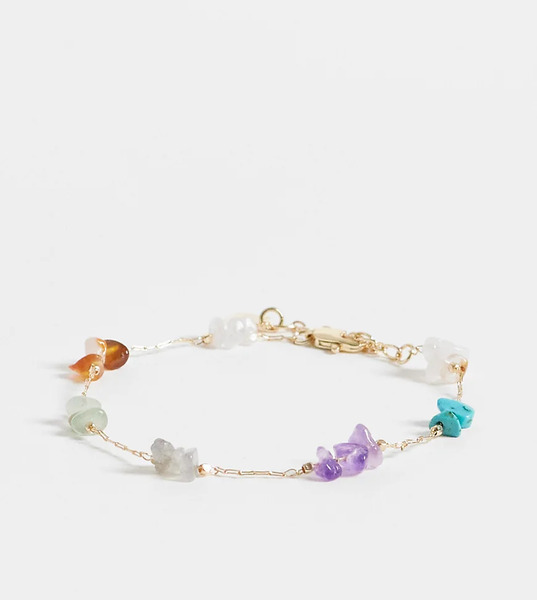  Asos Curve Asos Design Curve - Pulsera Dorada De Cadena Fina Con Fragmentos De Piedras Semipreciosas De Colores-plateado 