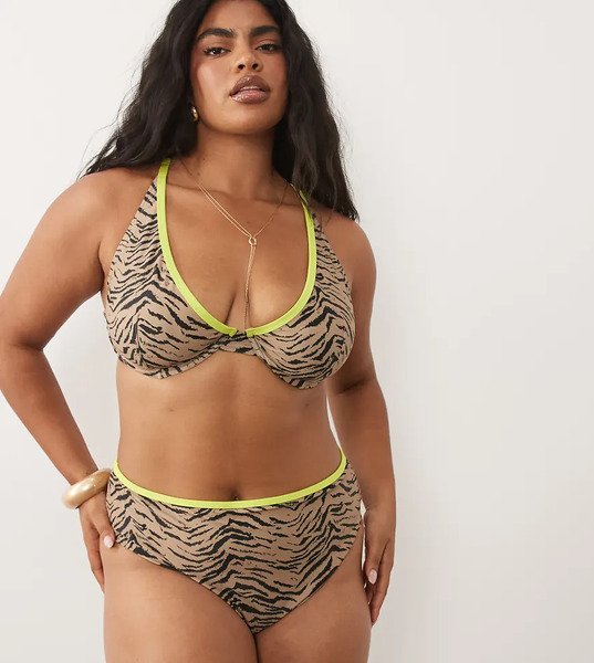  Asos Curve Asos Design Curve - Zaria - Braguitas De Bikini De Pernera Y Talle Altos Con Estampado De Cebra En Contraste-multicolor 