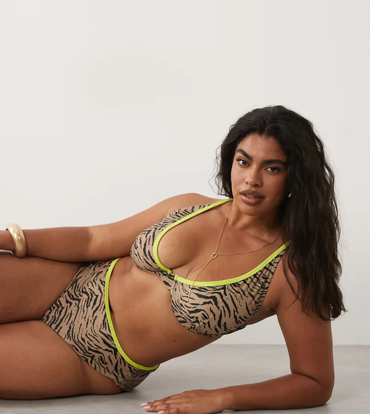  Asos Curve Asos Design Curve - Zaria Marina Del Ray - Top De Bikini Con Aros Y Estampado De Cebra En Contraste-multicolor 