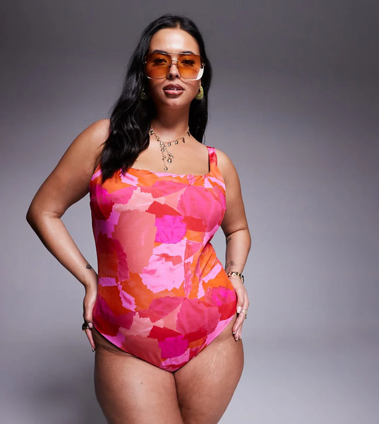  Asos Curve Bañador Rosa Y Rojo Moldeador Con Estampado Abstracto Y Escote Cuadrado Arina Ultimate Revenge Exclusivo De Asos Design Curve-multicolor 