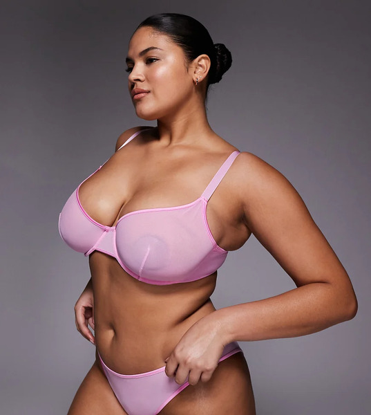  Asos Curve Braguitas Brasileñas Rosa Pastel De Pernera Alta De Malla Con Ribete De Satén Lennox De Asos Design Curve 