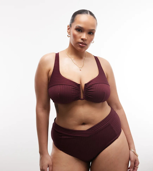  Asos Curve Braguitas De Bikini Color Baya De Talle Alto Con Parte Delantera Cruzada Y Diseño Dividido De Canalé Rory De Asos Design Curve-rojo 