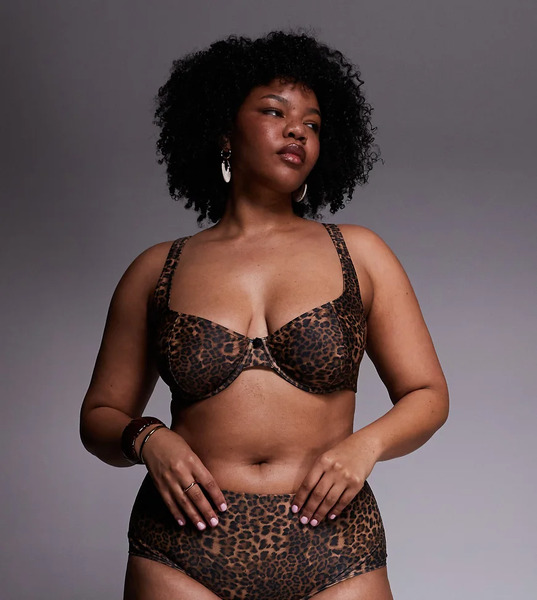 Asos Curve Braguitas De Bikini De Corte Culotte De Talle Alto Con Estampado De Leopardo Kitty De Asos Design Curve-brown 