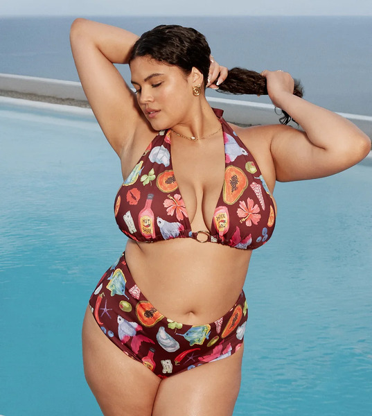  Asos Curve Braguitas De Bikini De Pernera Y Talle Altos Con Estampado Vacacional Celeste De Asos Design Curve-multicolor 
