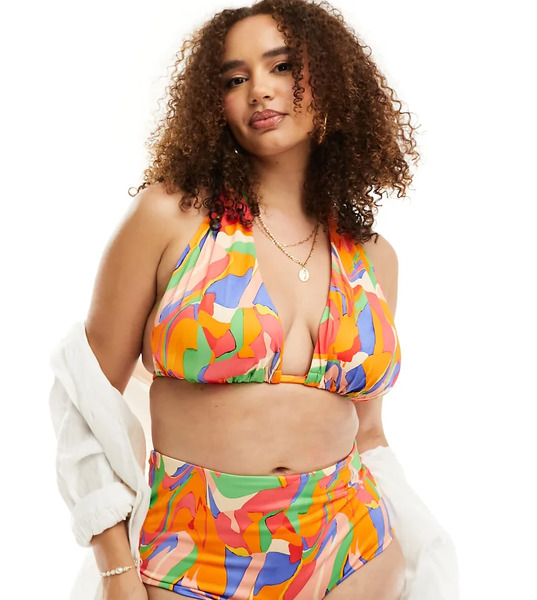  Asos Curve Braguitas De Bikini En Tonos Vivos De Talle Alto Con Estampado Abstracto Mix & Match De Asos Design Curve-multicolor 