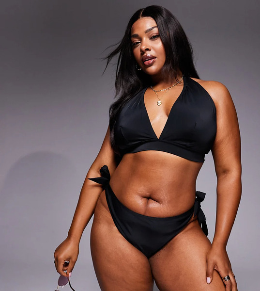  Asos Curve Braguitas De Bikini Negras Anudadas A Los Laterales De Pernera Alta Maya Leblon De Asos Design Curve-negro 