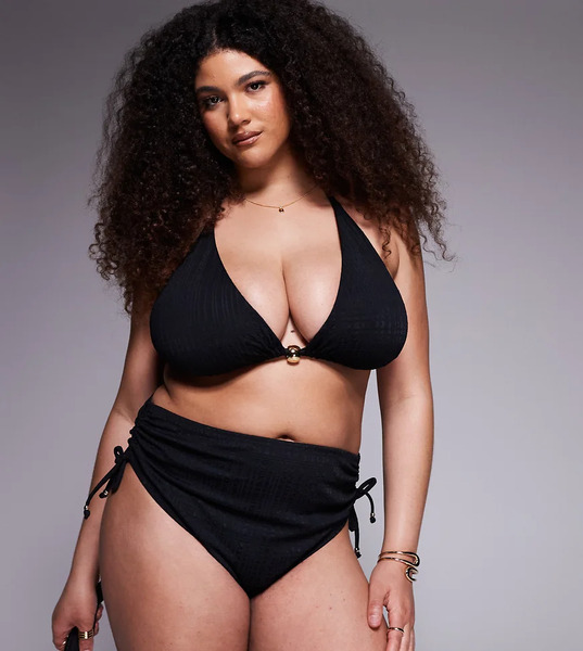  Asos Curve Braguitas De Bikini Negras De Talle Y Pernera Altos Con Cuentas Doradas Tayla De Asos Design Curve-negro 