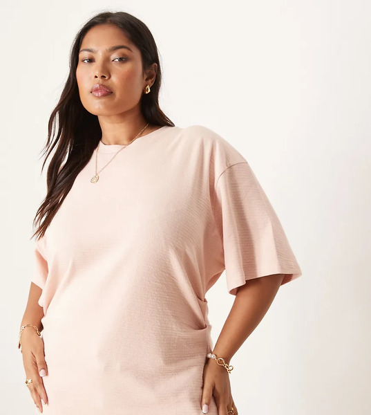  Asos Curve Camiseta Rosa Empolvado Con Cintura Estilo Corsé De Tejido Texturizado Flameado De Asos Design Curve 