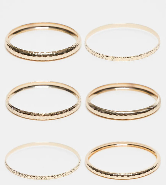  Asos Curve Pack De 6 Pulseras Doradas Finas Sin Cierres Con Diseños Variados Repujados De Asos Design Curve-dorado 