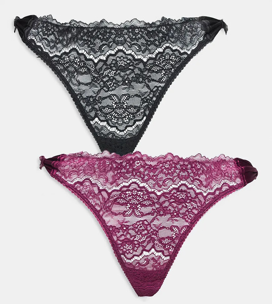  Asos Curve Pack De 2 Tangas De Color Magenta Y Negro Con Detalle De Lazos De Encaje De Asos Design Curve-multicolor 