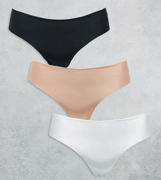  Asos Curve Pack De 3 Tangas De Color Negro, Blanco Y Beis De Tejido Efecto Invisible Y Encaje De Asos Design Curve-multicolor 