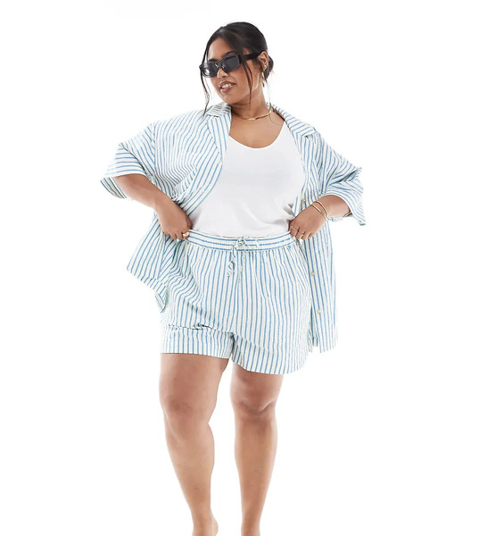  Asos Curve Pantalones Cortos A Rayas Azules Estilo Bóxer Sin Cierres De Sirsaca De Asos Design Curve (parte De Un Conjunto)-multicolor 