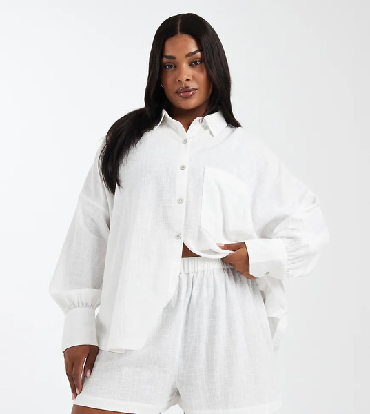  Asos Curve Pantalones Cortos Playeros Blancos De Tejido Texturizado De Algodón Biarritz De Asos Design Curve (parte De Un Conjunto) 