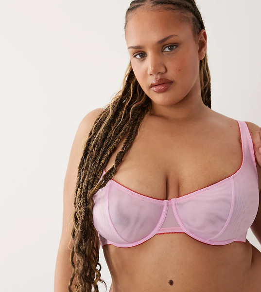  Asos Curve Sujetador Balconette Lila Y Rojo De Copas Altas Con Aros Y Ribete De Puntilla De Malla Transparente Marley De Asos Design Curve-amarillo 