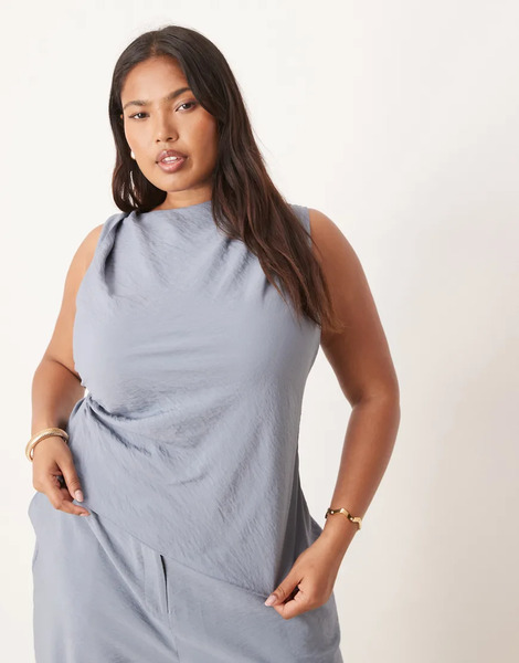  Asos Curve Top Azul Asimétrico Con Detalle Retorcido De Tejido Texturizado De Asos Design Curve (parte De Un Conjunto) 