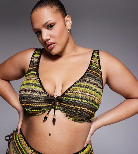  Asos Curve Top De Bikini A Rayas De Colores Con Aros De Croché Kenny Marina Del Rey De Asos Design Curve-amarillo 