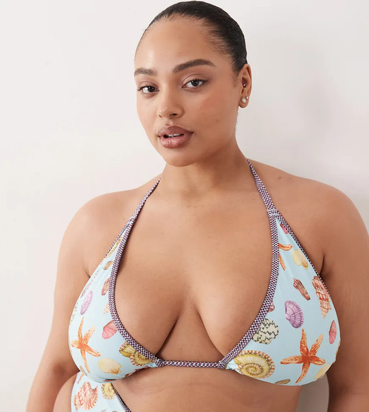  Asos Curve Top De Bikini Azul Triangular Con Estampado Marino Y Copas Altas Solar Starfish De Asos Design Curve-multicolor 