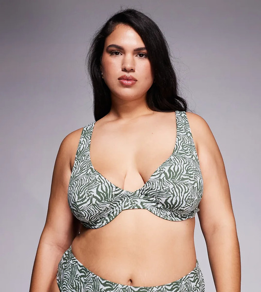  Asos Curve Top De Bikini Con Aros Y Estampado Animal En Contraste De Jacquard Jacqueline Marina Del Rey De Asos Design Curve-multicolor 