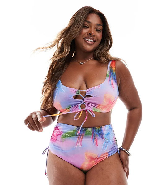  Asos Curve Top De Bikini Estilo Top Corto Con Estampado Floral Y Lazadas Paloma De Asos Design Curve-multicolor 