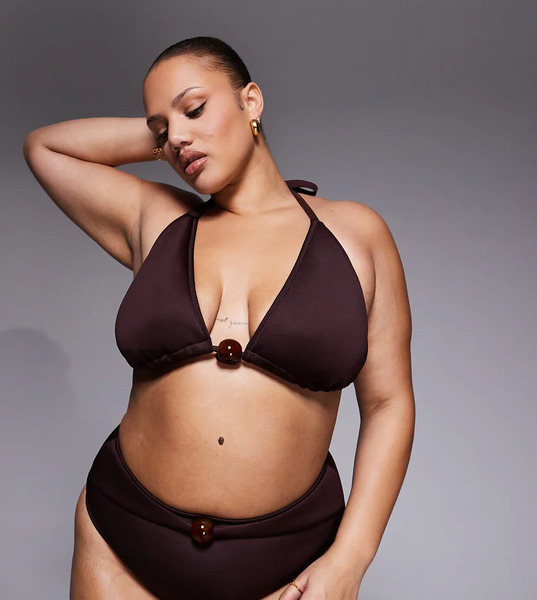  Asos Curve Top De Bikini Marrón Chocolate Triangular De Copas Altas Con Cuenta Grande Premium Dora De Asos Design Curve-brown 