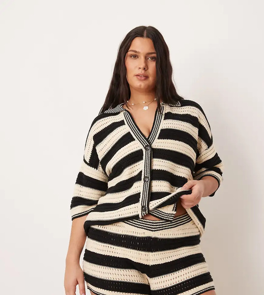  Asos Curve Top Playero A Rayas Monocromáticas Abotonado De Punto Sally De Asos Design Curve (parte De Un Conjunto)-multicolor 