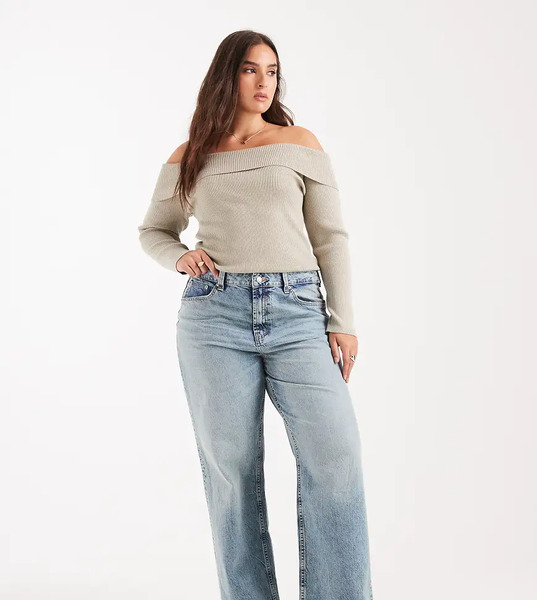  Asos Curve Vaqueros Dad De Pernera Ancha Con Lavado Claro Vintage Circular Design Collection De Asos Design Curve-azul 