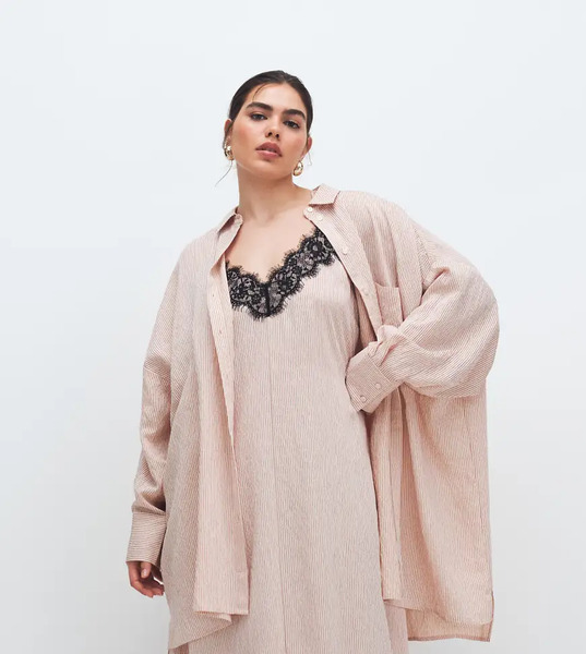  Asos Curve Vestido Camisero A Rayas Rosas Extragrande De Popelina De Asos Design Curve (parte De Un Conjunto)-multicolor 