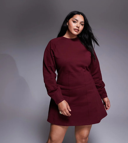  Asos Curve Vestido Corto Burdeos Con Cintura Estilo Corsé De Tejido De Sudadera De Algodón De Asos Design Curve-rojo 