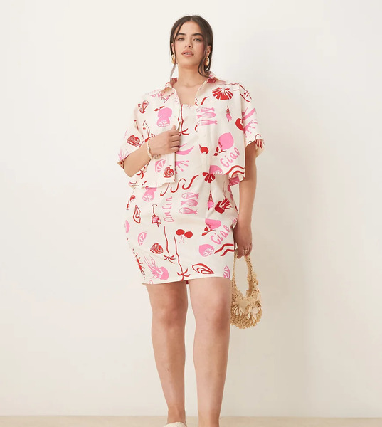  Asos Curve Vestido Corto De Tirantes Con Estampado Variado De Popelina De Asos Design Curve (parte De Un Conjunto)-multicolor 