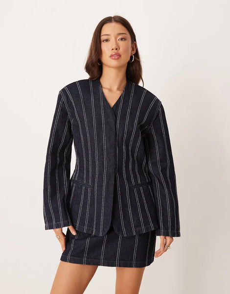  Asos Design Americana Vaquera Azul Marino Estructurada Con Raya Diplomática Y Hombreras De Asos Design (parte De Un Conjunto) 